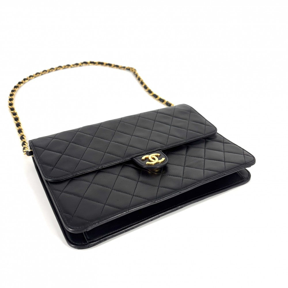 CHANEL シャネル ショルダーバッグ マトラッセ25 プッシュロック ココマーク チェーン A03570 ラムスキン ブラック 黒 ゴールド金具 レディース【中古品】