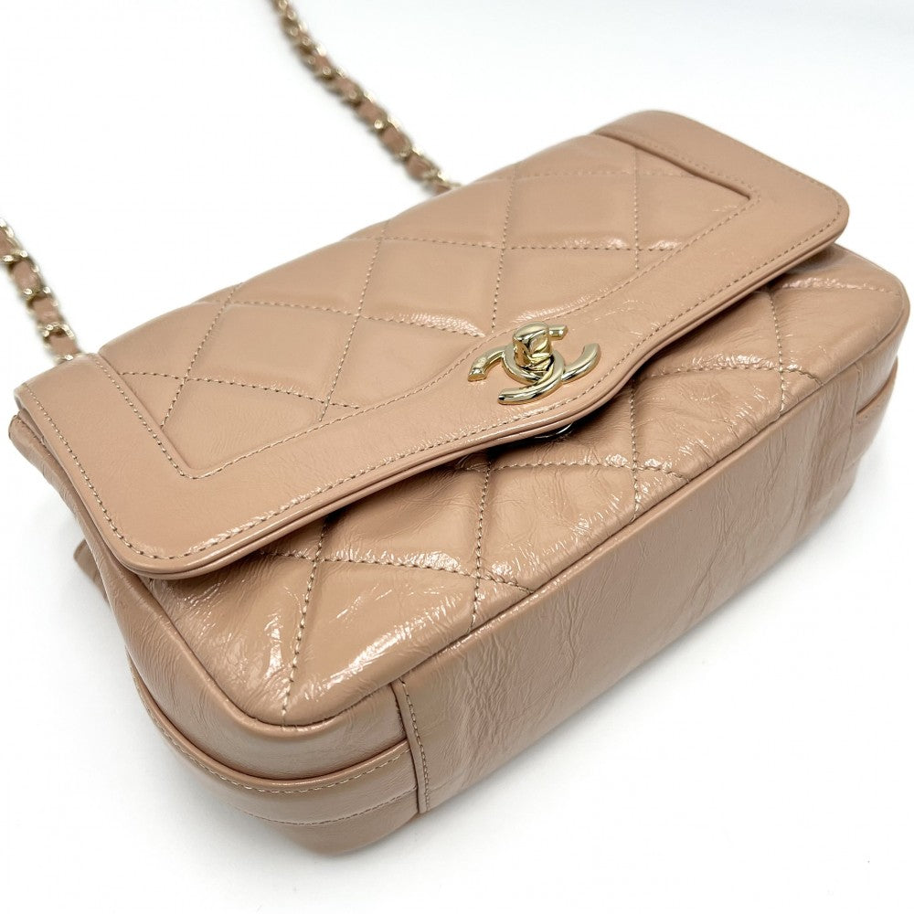 CHANEL シャネル ショルダーバッグ マトラッセ チェーン ココマーク レザー ベージュ ゴールド金具 レディース【中古品】