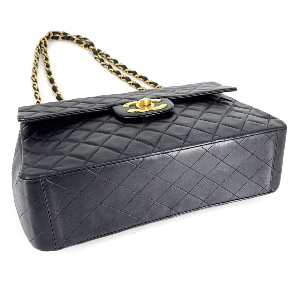 CHANEL シャネル ショルダーバッグ デカマトラッセ34 ココマーク ダブルチェーン ターンロック ラムスキン ネイビー 紺 ゴールド金具 レディース【中古品】