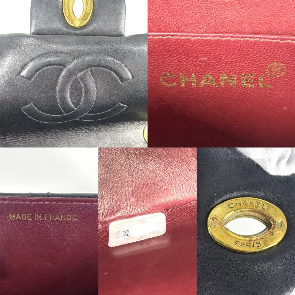 CHANEL シャネル ショルダーバッグ デカマトラッセ34 ココマーク ダブルチェーン ターンロック ラムスキン ネイビー 紺 ゴールド金具 レディース【中古品】