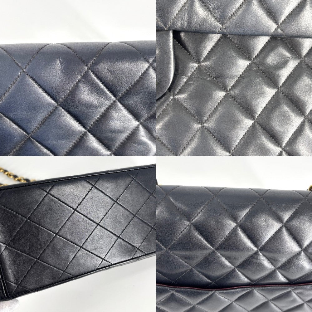 CHANEL シャネル ショルダーバッグ デカマトラッセ34 ココマーク ダブルチェーン ターンロック ラムスキン ネイビー 紺 ゴールド金具 レディース【中古品】