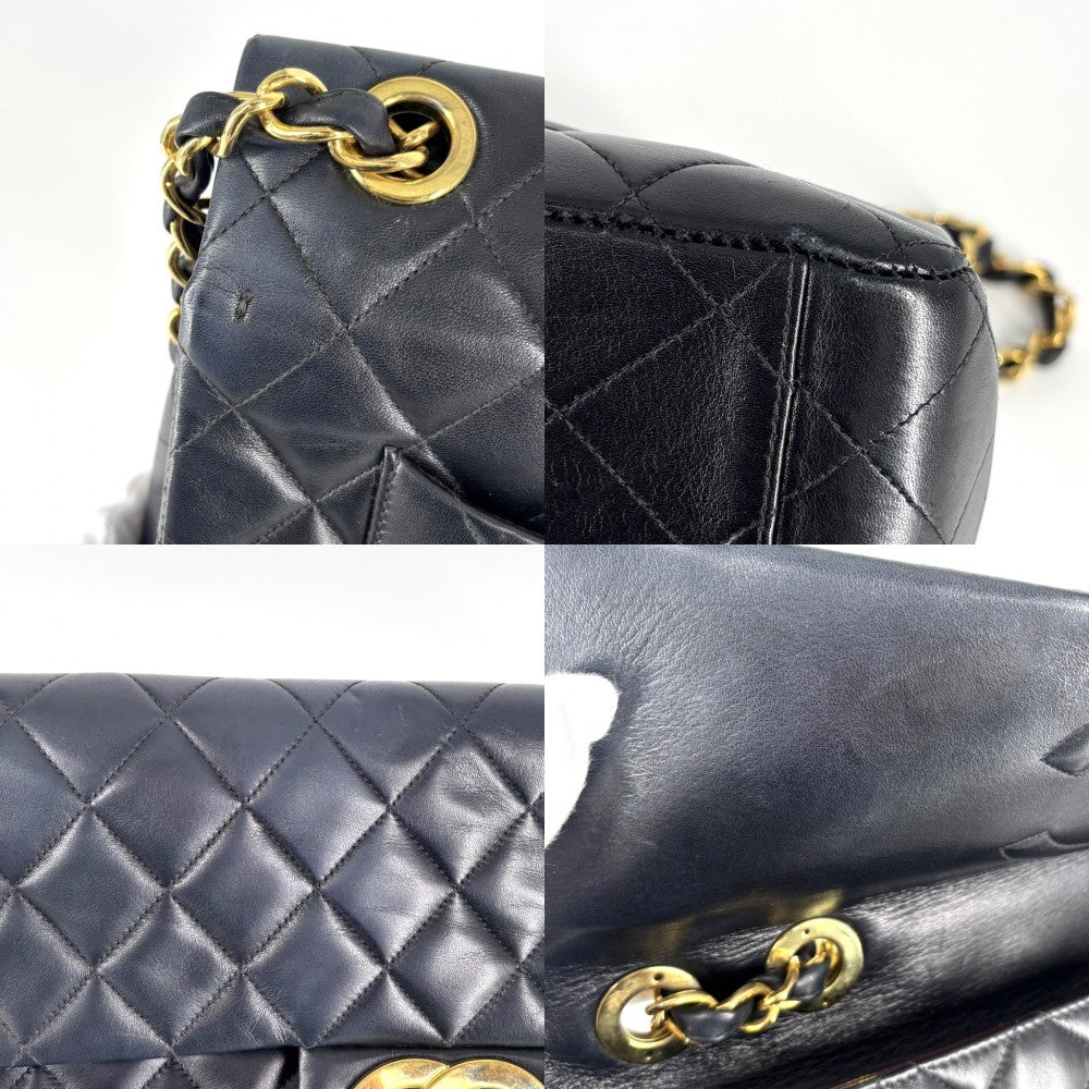 CHANEL シャネル ショルダーバッグ デカマトラッセ34 ココマーク ダブルチェーン ターンロック ラムスキン ネイビー 紺 ゴールド金具 レディース【中古品】