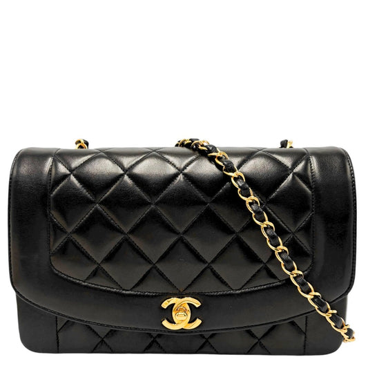 CHANEL シャネル ショルダーバッグ マトラッセ ダイアナ25 チェーン ココマーク ターンロック ラムスキン ブラック 黒 ゴールド金具 レディース【中古品】
