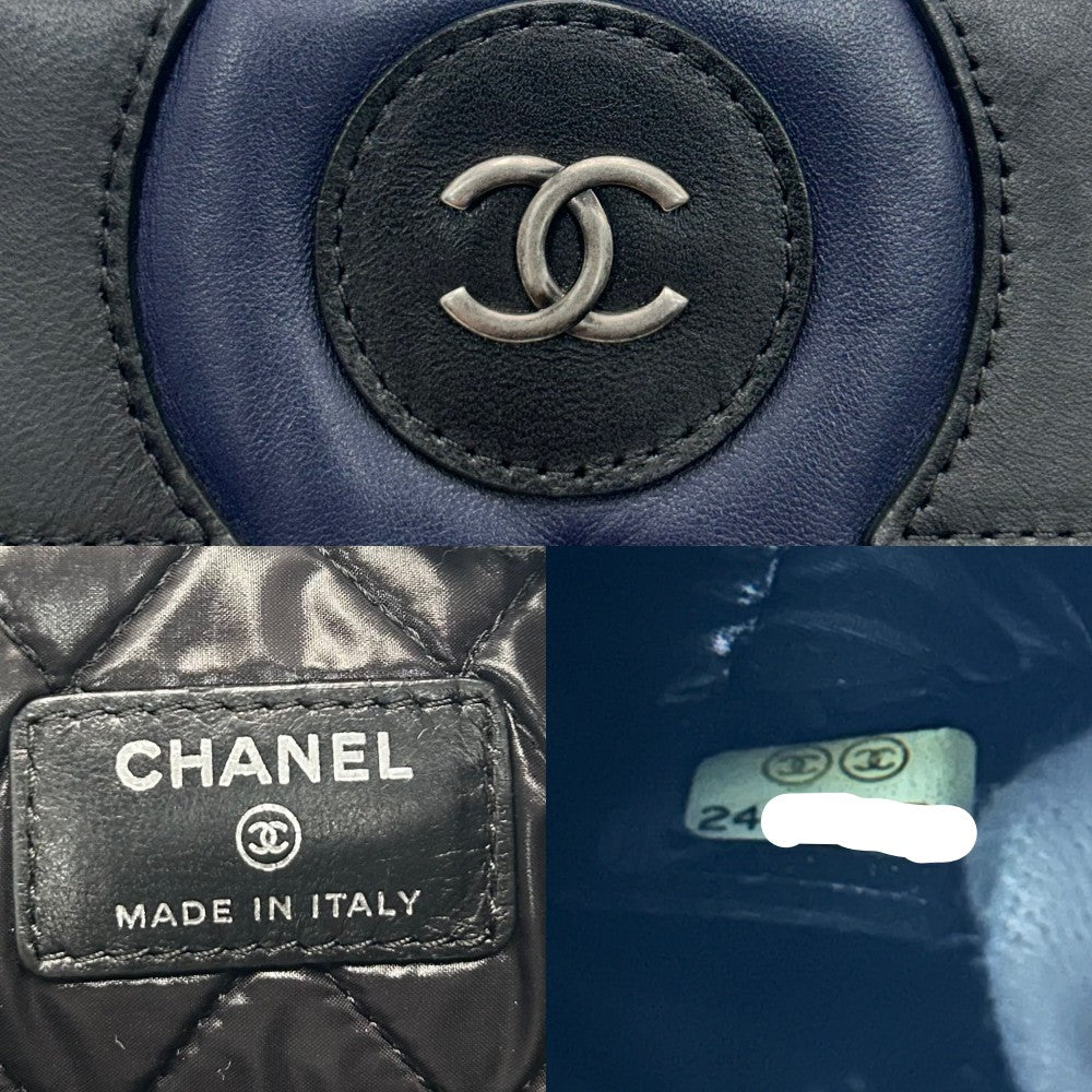 CHANEL シャネル クラッチバッグ マトラッセ セカンドバッグ ココマーク バイカラー レザー ブラック 黒 ネイビー 紺 シルバー金具 ユニセックス【中古品】