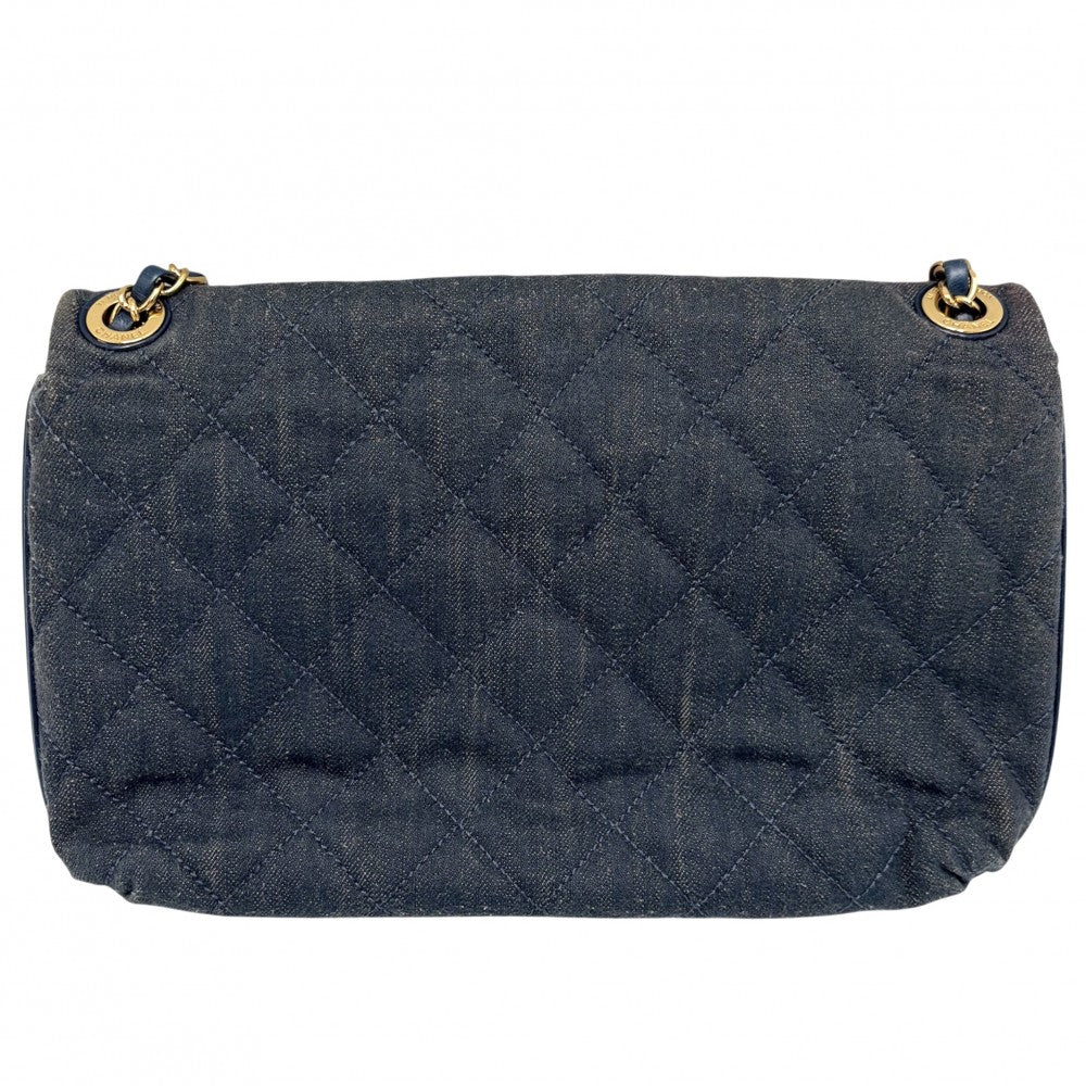 【開店SALE】 CHANEL シャネル ショルダーバッグ マトラッセ ダブルチェーン ダブルフラップ ココマーク ターンロック デニム レザー ネイビー 紺 ゴールド金具 レディース【中古品】