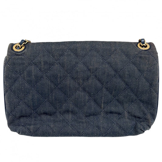 【開店SALE】 CHANEL シャネル ショルダーバッグ マトラッセ ダブルチェーン ダブルフラップ ココマーク ターンロック デニム レザー ネイビー 紺 ゴールド金具 レディース【中古品】
