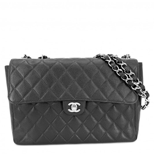 CHANEL シャネル ショルダーバッグ デカマトラッセ30 ココマーク ターンロック ダブルチェーン キャビアスキン ブラック 黒 シルバー金具 レディース【中古品】
