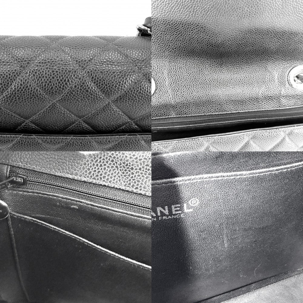 CHANEL シャネル ショルダーバッグ デカマトラッセ30 ココマーク ターンロック ダブルチェーン キャビアスキン ブラック 黒 シルバー金具 レディース【中古品】