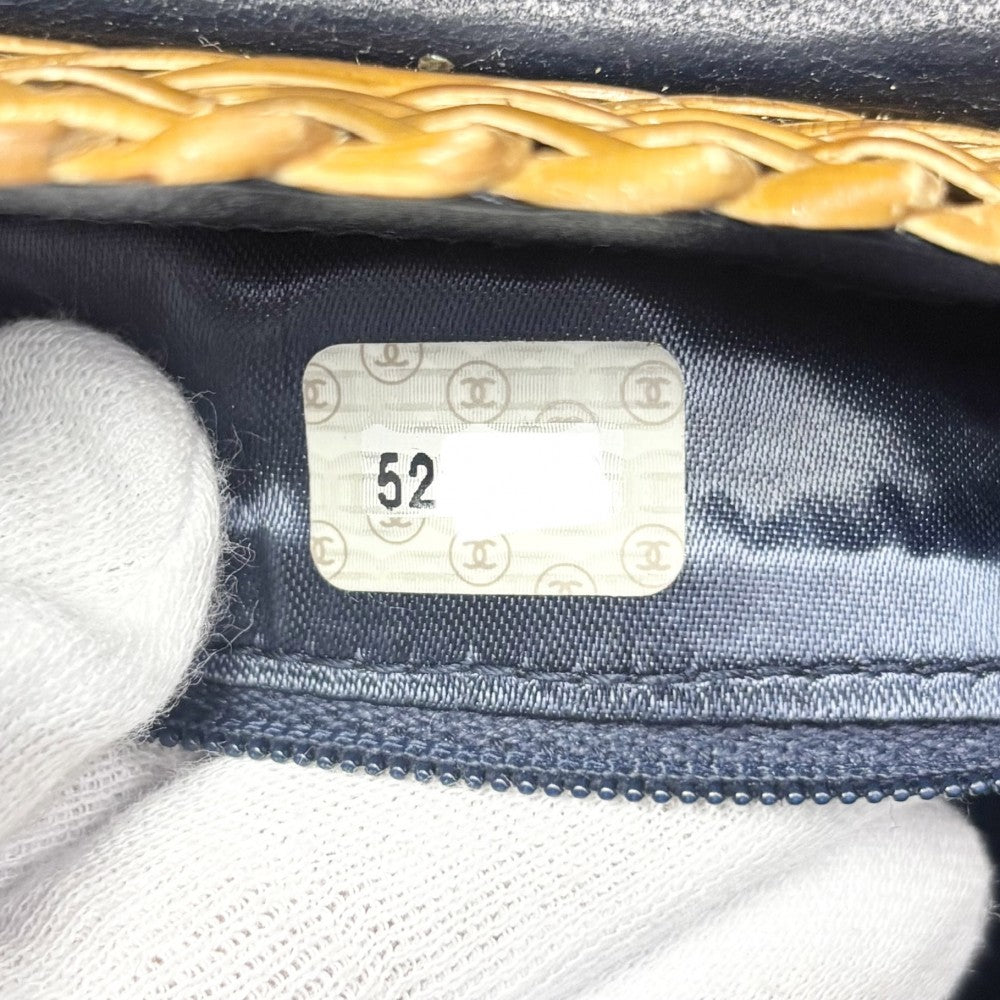 CHANEL シャネル ショルダーバッグ かごバッグ チェーンショルダー ココマーク ターンロック ストロー デニム ブラウン 茶 インディゴ ゴールド金具 レディース【中古品】
