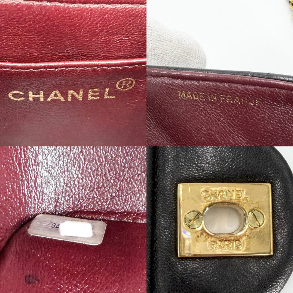 CHANEL シャネル ショルダーバッグ ミニマトラッセ チェーン ターンロック Mini Matelasse ヴィンテージ ココマーク ラムスキン ブラック 黒 ゴールド金具 レディース【中古品】