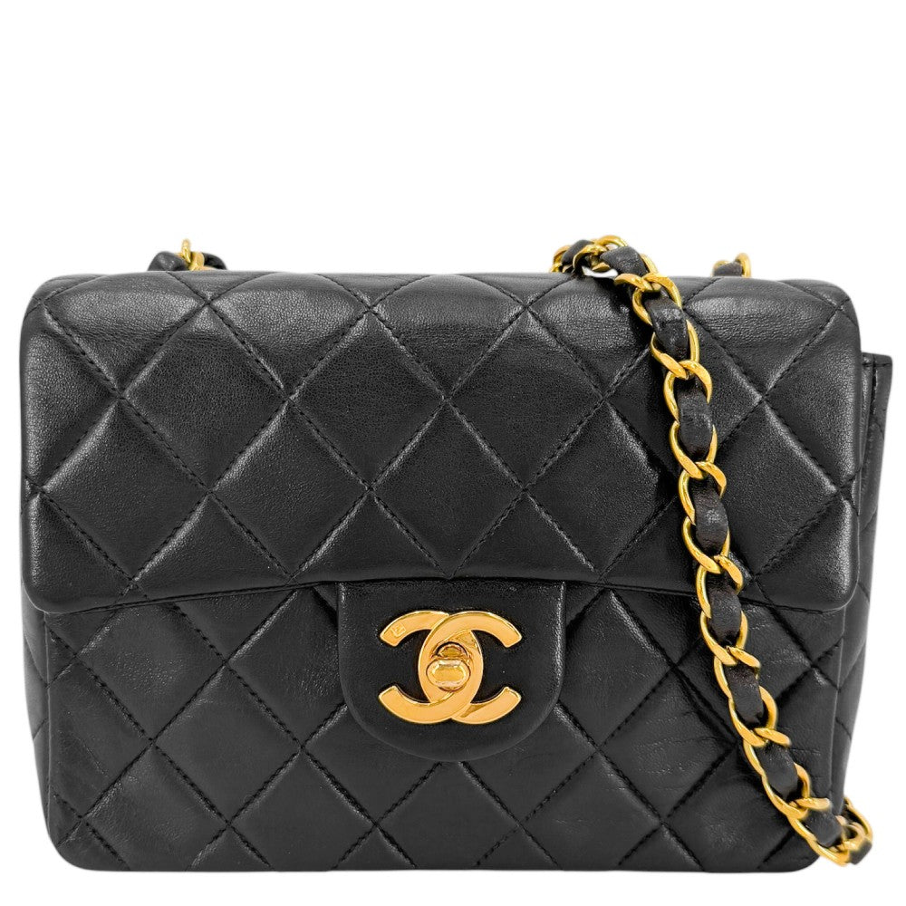 CHANEL シャネル ショルダーバッグ ミニマトラッセ チェーン ターンロック Mini Matelasse ヴィンテージ ココマーク ラムスキン ブラック 黒 ゴールド金具 レディース【中古品】