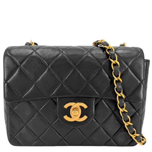 CHANEL シャネル ショルダーバッグ ミニマトラッセ チェーン ターンロック Mini Matelasse ヴィンテージ ココマーク ラムスキン ブラック 黒 ゴールド金具 レディース【中古品】
