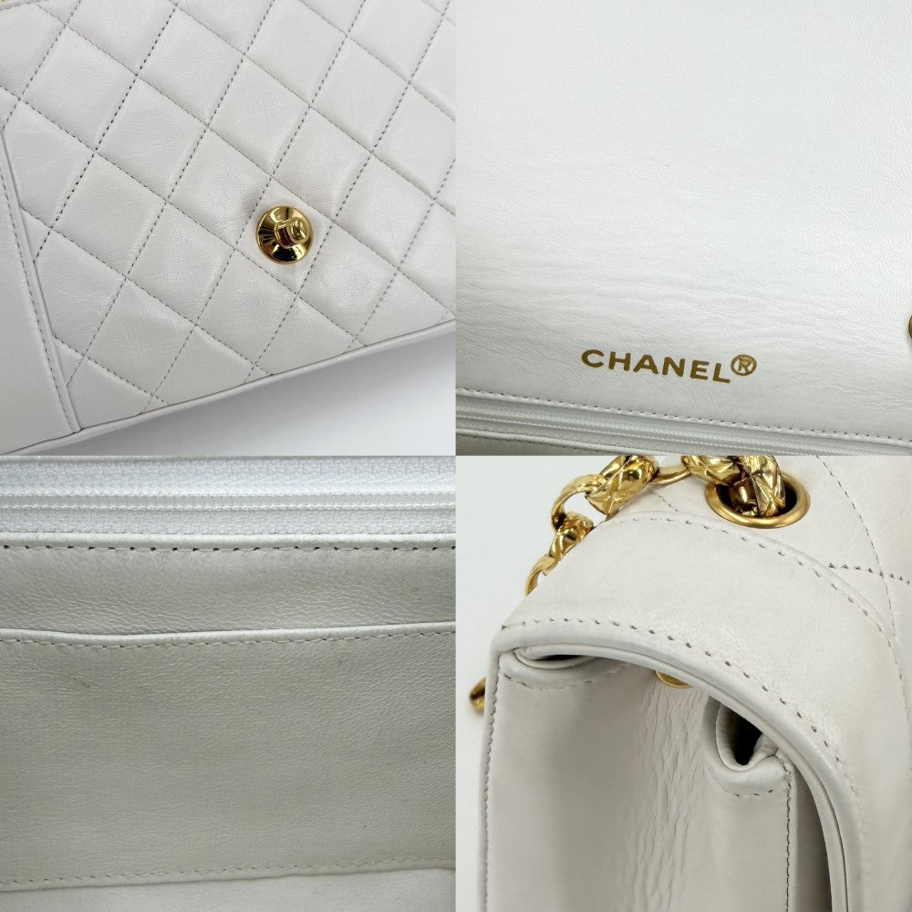 CHANEL シャネル ショルダーバッグ マトラッセ ダイアナ チェーン ココマーク ターンロック ラムスキン ホワイト 白 ゴールド金具 レディース【中古品】