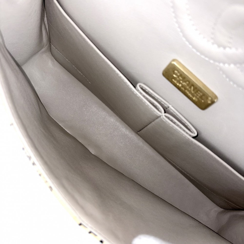 【開店SALE】 CHANEL シャネル ショルダーバッグ ニュースペーパー プリント ダブルチェーン ダブルフラップ ターンロック ハンドバッグ ココ 鞄 かばん レザー ベージュ マルチカラー シルバー金具 レディース【中古品】