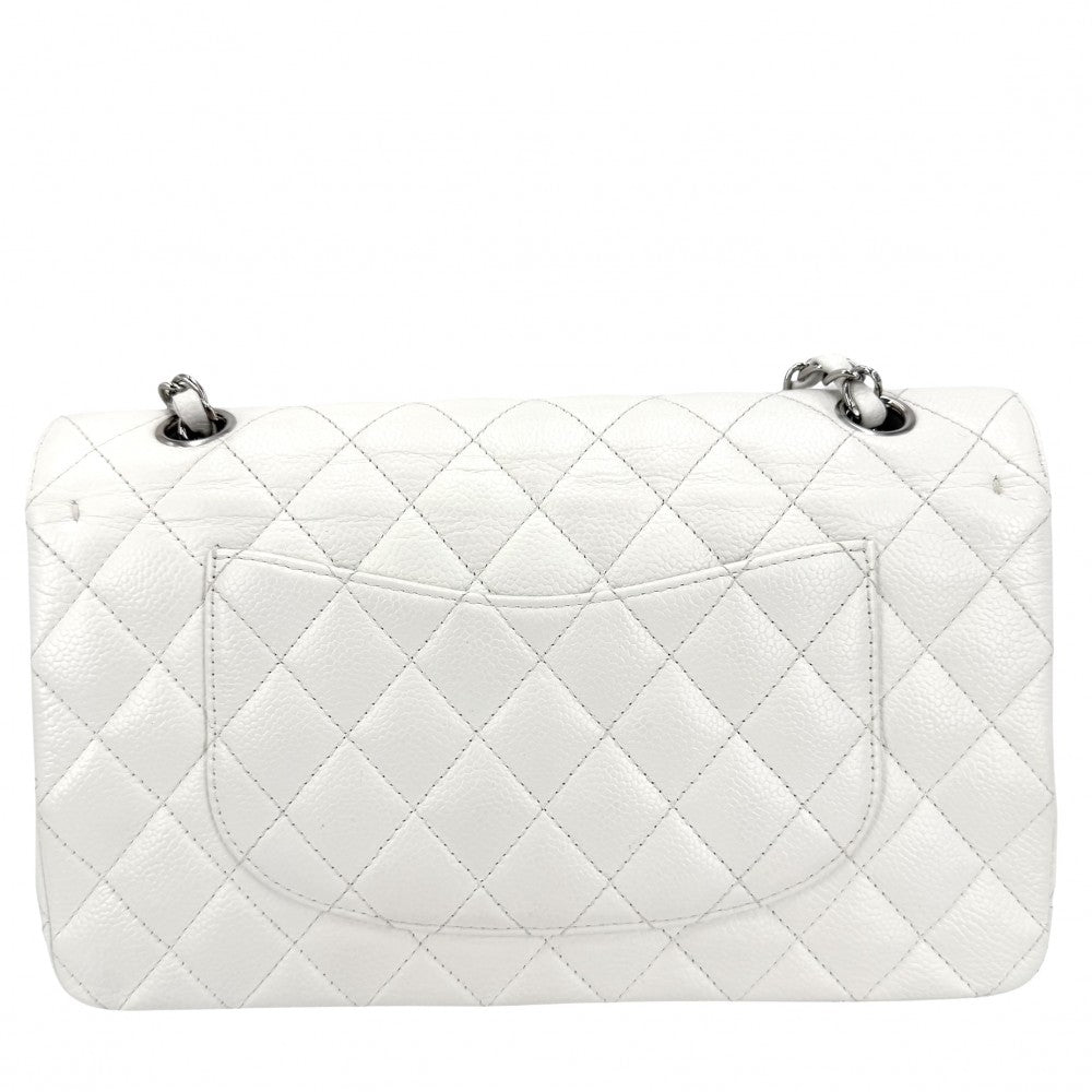 【開店SALE】 CHANEL シャネル ショルダーバッグ マトラッセ25 ダブルチェーン ダブルフラップ ココマーク ターンロック キャビアスキン ホワイト 白 シルバー金具 レディース【中古品】