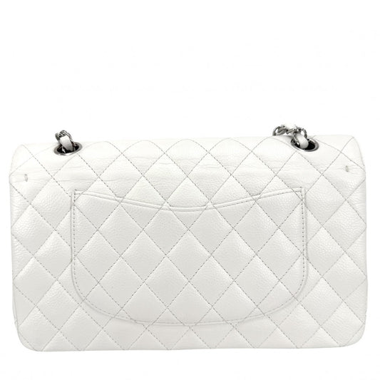 【開店SALE】 CHANEL シャネル ショルダーバッグ マトラッセ25 ダブルチェーン ダブルフラップ ココマーク ターンロック キャビアスキン ホワイト 白 シルバー金具 レディース【中古品】