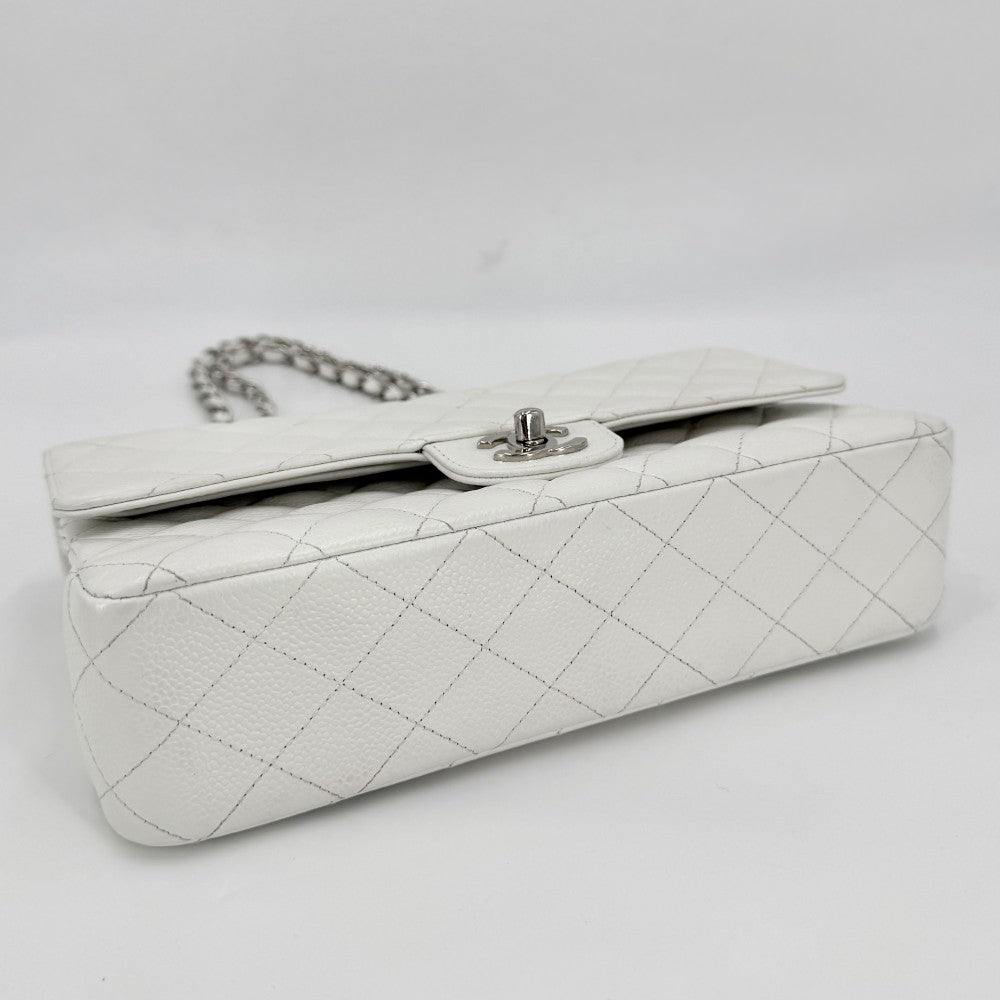 【開店SALE】 CHANEL シャネル ショルダーバッグ マトラッセ25 ダブルチェーン ダブルフラップ ココマーク ターンロック キャビアスキン ホワイト 白 シルバー金具 レディース【中古品】