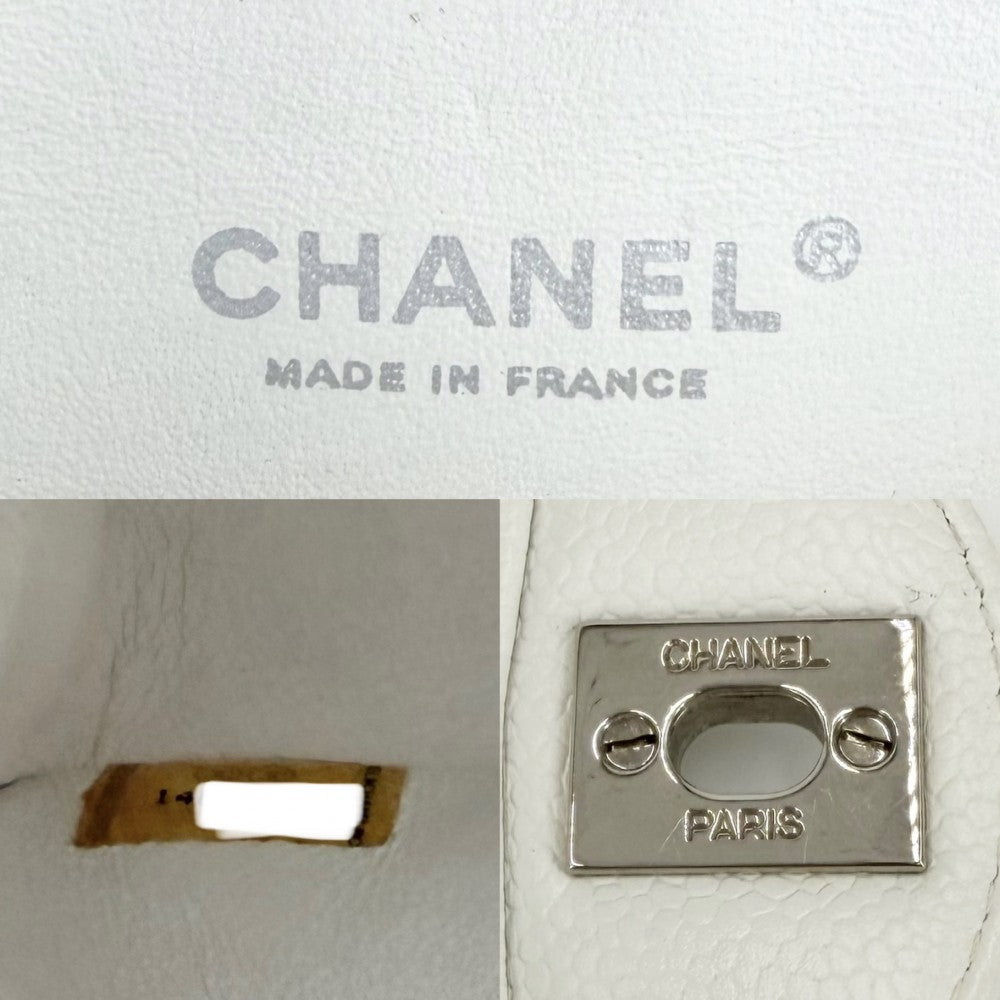 【開店SALE】 CHANEL シャネル ショルダーバッグ マトラッセ25 ダブルチェーン ダブルフラップ ココマーク ターンロック キャビアスキン ホワイト 白 シルバー金具 レディース【中古品】