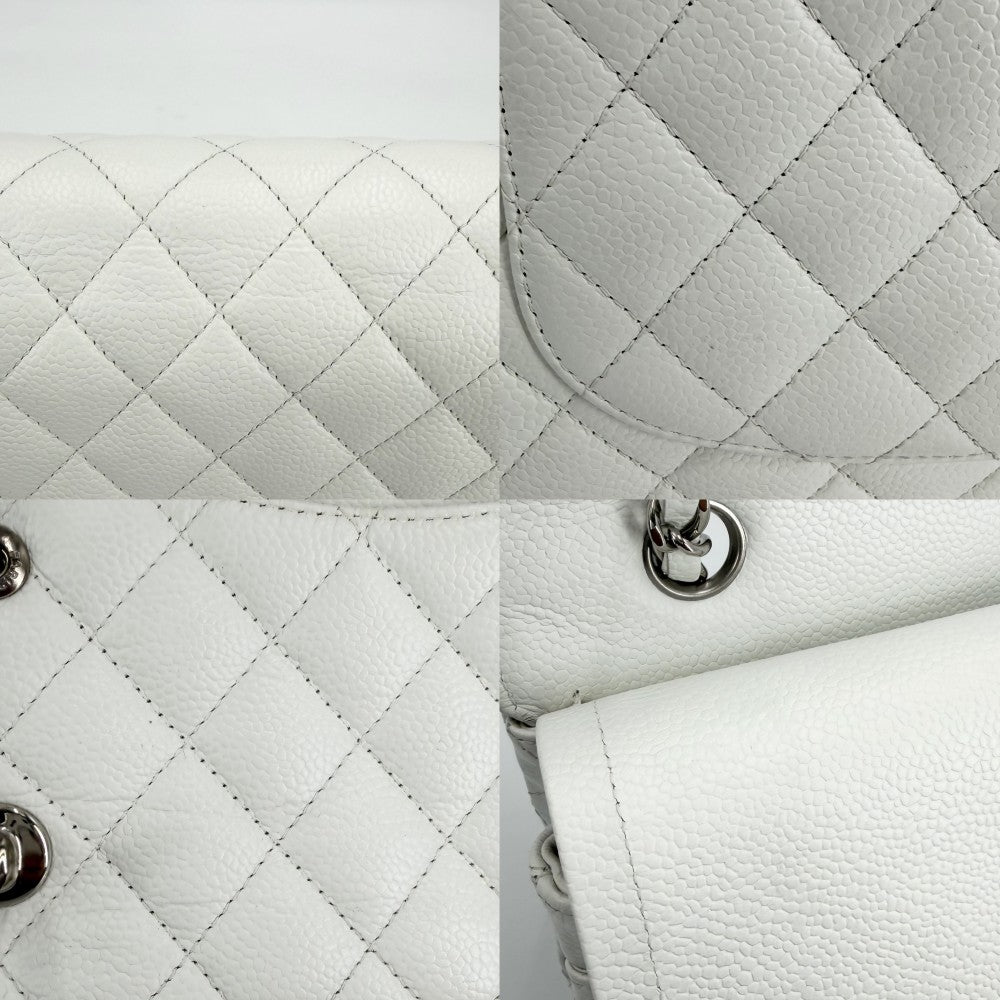 【開店SALE】 CHANEL シャネル ショルダーバッグ マトラッセ25 ダブルチェーン ダブルフラップ ココマーク ターンロック キャビアスキン ホワイト 白 シルバー金具 レディース【中古品】