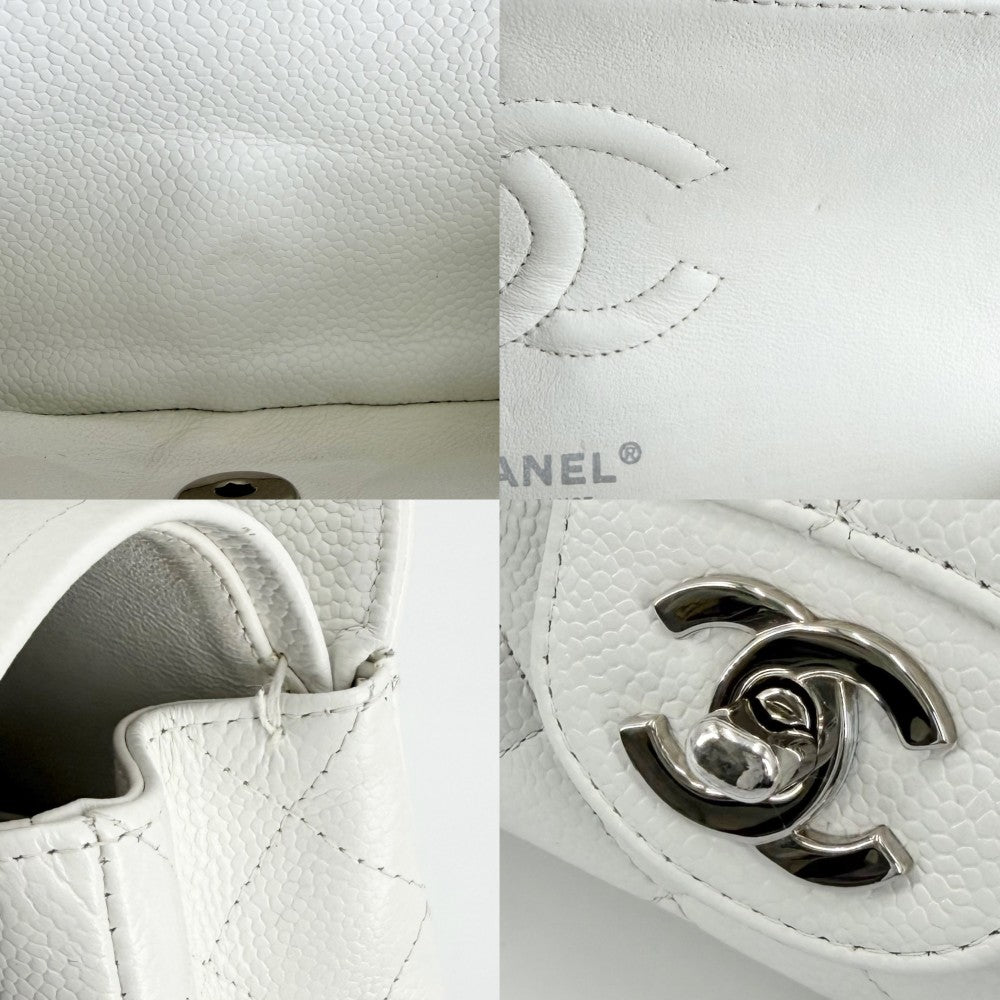 【開店SALE】 CHANEL シャネル ショルダーバッグ マトラッセ25 ダブルチェーン ダブルフラップ ココマーク ターンロック キャビアスキン ホワイト 白 シルバー金具 レディース【中古品】