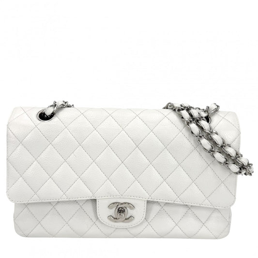 【開店SALE】 CHANEL シャネル ショルダーバッグ マトラッセ25 ダブルチェーン ダブルフラップ ココマーク ターンロック キャビアスキン ホワイト 白 シルバー金具 レディース【中古品】