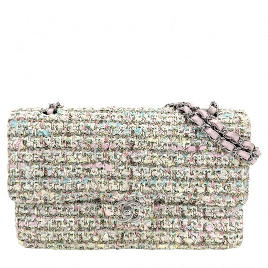 CHANEL シャネル ショルダーバッグ マトラッセ25 ダブルチェーン ダブルフラップ ラメ ツイード ピンク マルチカラー シルバー金具 レディース【中古品】