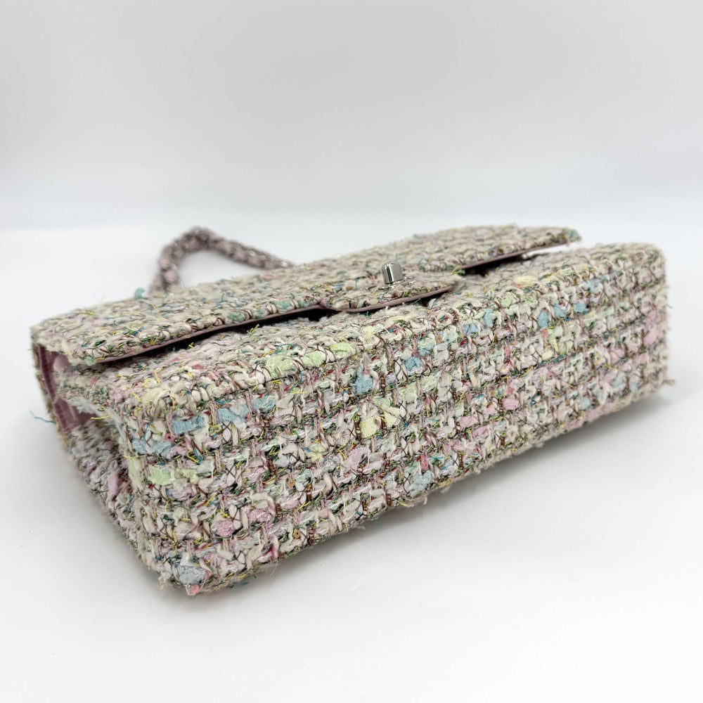 CHANEL シャネル ショルダーバッグ マトラッセ25 ダブルチェーン ダブルフラップ ラメ ツイード ピンク マルチカラー シルバー金具 レディース【中古品】