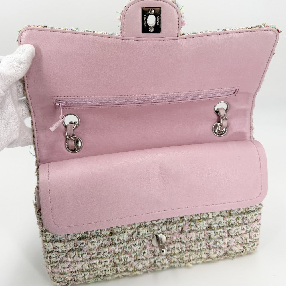CHANEL シャネル ショルダーバッグ マトラッセ25 ダブルチェーン ダブルフラップ ラメ ツイード ピンク マルチカラー シルバー金具 レディース【中古品】