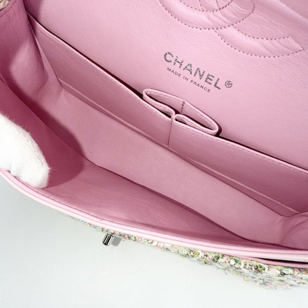 CHANEL シャネル ショルダーバッグ マトラッセ25 ダブルチェーン ダブルフラップ ラメ ツイード ピンク マルチカラー シルバー金具 レディース【中古品】