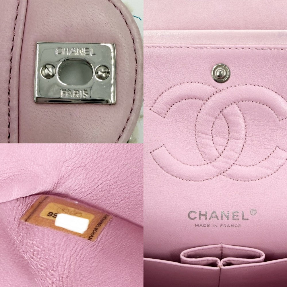 CHANEL シャネル ショルダーバッグ マトラッセ25 ダブルチェーン ダブルフラップ ラメ ツイード ピンク マルチカラー シルバー金具 レディース【中古品】