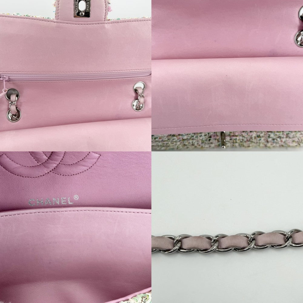 CHANEL シャネル ショルダーバッグ マトラッセ25 ダブルチェーン ダブルフラップ ラメ ツイード ピンク マルチカラー シルバー金具 レディース【中古品】
