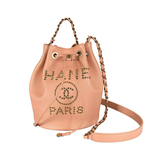 CHANEL シャネル ショルダーバッグ ドーヴィル スタッズロゴ ゴールド金具 ピンク ゴールド金具 レディース【中古品】