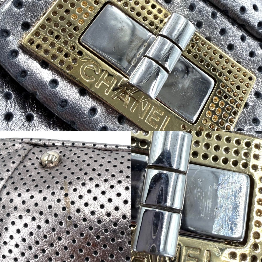 CHANEL シャネル ショルダーバッグ パンチング 2.55 ハンドバッグ ターンロック レザー シルバー シルバー×ゴールド金具 レディース【中古品】