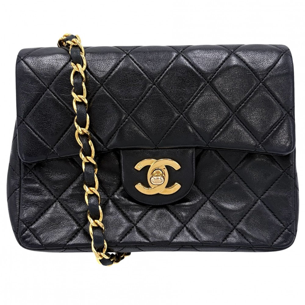 CHANEL シャネル ショルダーバッグ ミニマトラッセ チェーン ターンロック Mini Matelasse ヴィンテージ ココマーク ラムスキン ブラック 黒 ゴールド金具 レディース【中古品】