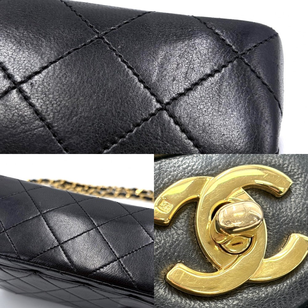CHANEL シャネル ショルダーバッグ ミニマトラッセ チェーン ターンロック Mini Matelasse ヴィンテージ ココマーク ラムスキン ブラック 黒 ゴールド金具 レディース【中古品】
