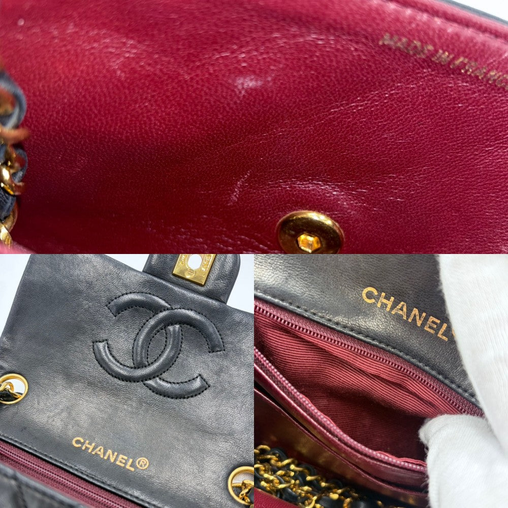CHANEL シャネル ショルダーバッグ ミニマトラッセ チェーン ターンロック Mini Matelasse ヴィンテージ ココマーク ラムスキン ブラック 黒 ゴールド金具 レディース【中古品】