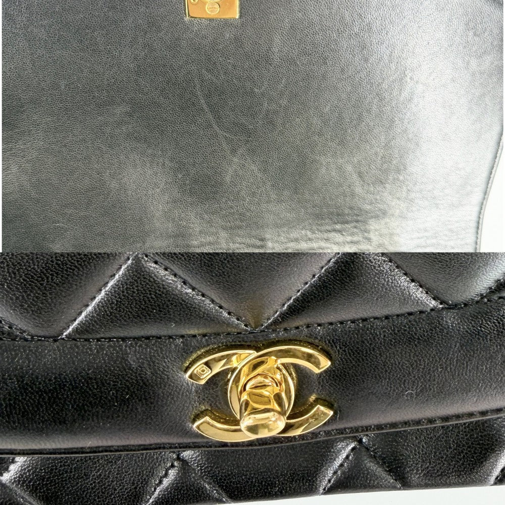 CHANEL シャネル ショルダーバッグ マトラッセ ダイアナ25 チェーン ココマーク ターンロック ラムスキン ブラック 黒 ゴールド金具 レディース【中古品】