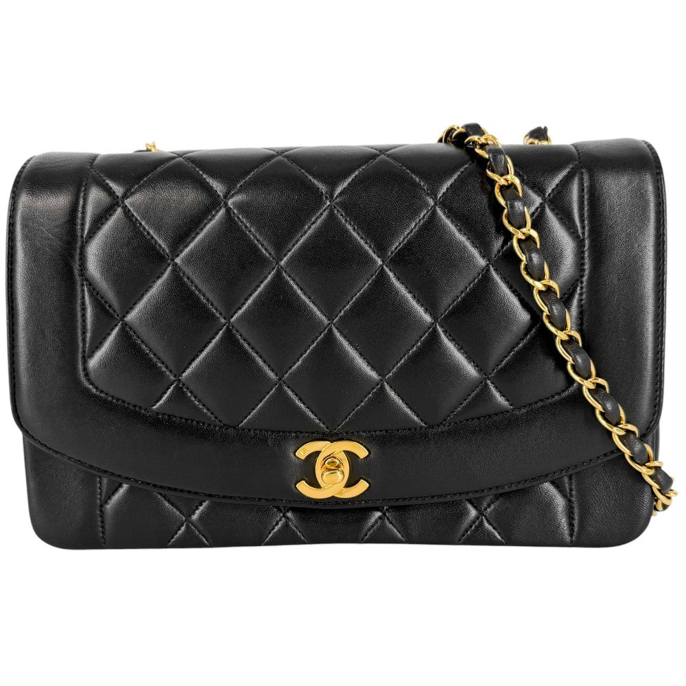 CHANEL シャネル ショルダーバッグ マトラッセ ダイアナ25 チェーン ココマーク ターンロック ラムスキン ブラック 黒 ゴールド金具 レディース【中古品】