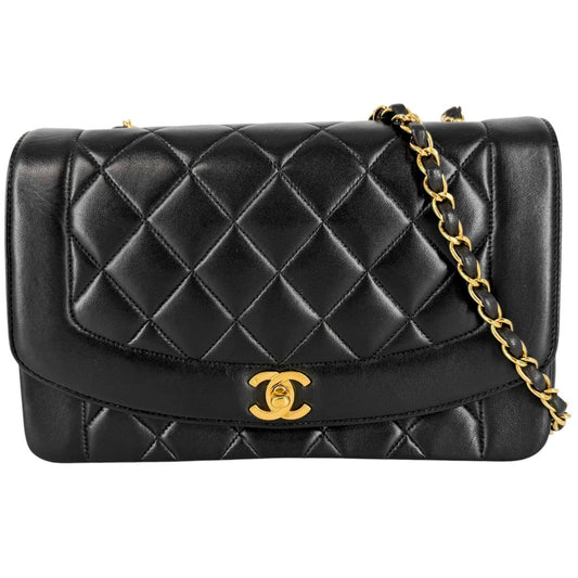 CHANEL シャネル ショルダーバッグ マトラッセ ダイアナ25 チェーン ココマーク ターンロック ラムスキン ブラック 黒 ゴールド金具 レディース【中古品】