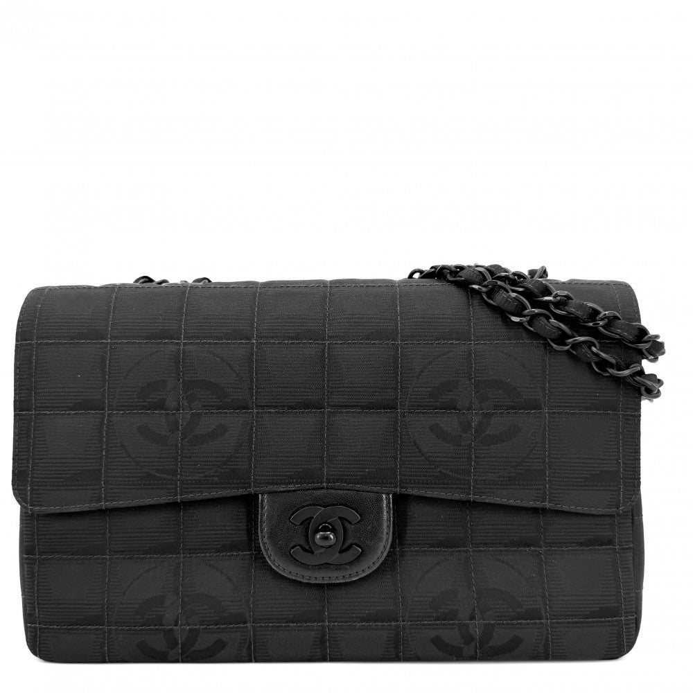 CHANEL シャネル ショルダーバッグ ニュートラベルライン チョコバー ダブルチェーン ココマーク ナイロンキャンバス レザー ブラック 黒 ブラック金具 レディース【中古品】
