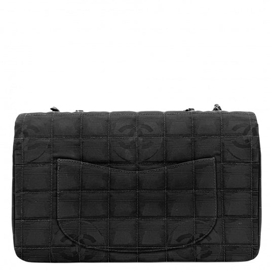 CHANEL シャネル ショルダーバッグ ニュートラベルライン チョコバー ダブルチェーン ココマーク ナイロンキャンバス レザー ブラック 黒 ブラック金具 レディース【中古品】