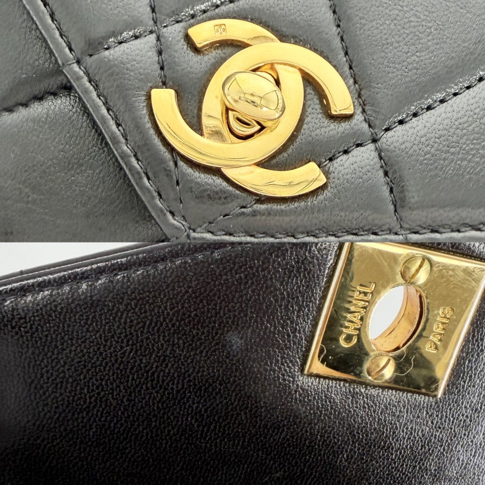 CHANEL シャネル ショルダーバッグ ミニマトラッセ 4連チェーン ターンロック Mini Matelasse ヴィンテージ ココマーク ラムスキン ブラック 黒 ゴールド金具 レディース【中古品】