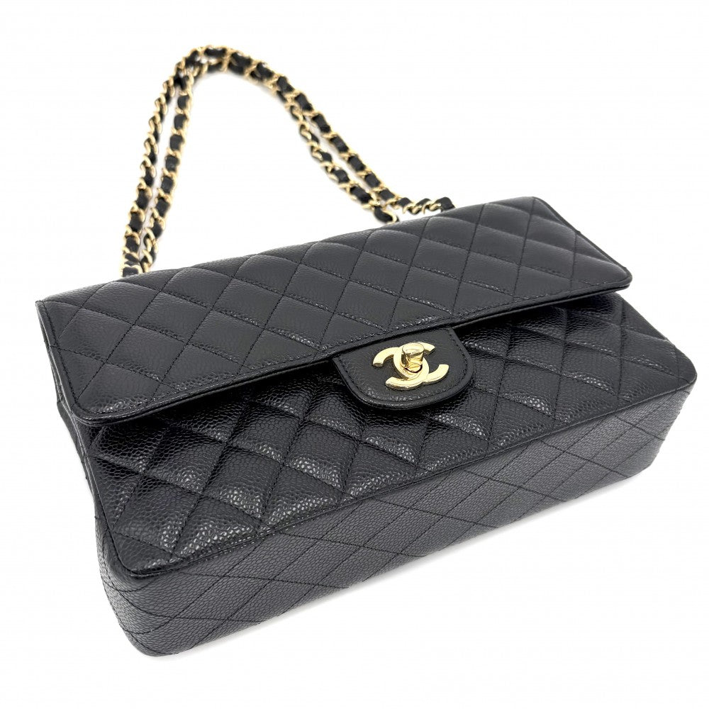 CHANEL シャネル ショルダーバッグ マトラッセ25 ダブルフラップ ダブルチェーン チェーンショルダー ココマーク ターンロック キャビアスキン ブラック 黒 ゴールド金具 レディース【中古品】