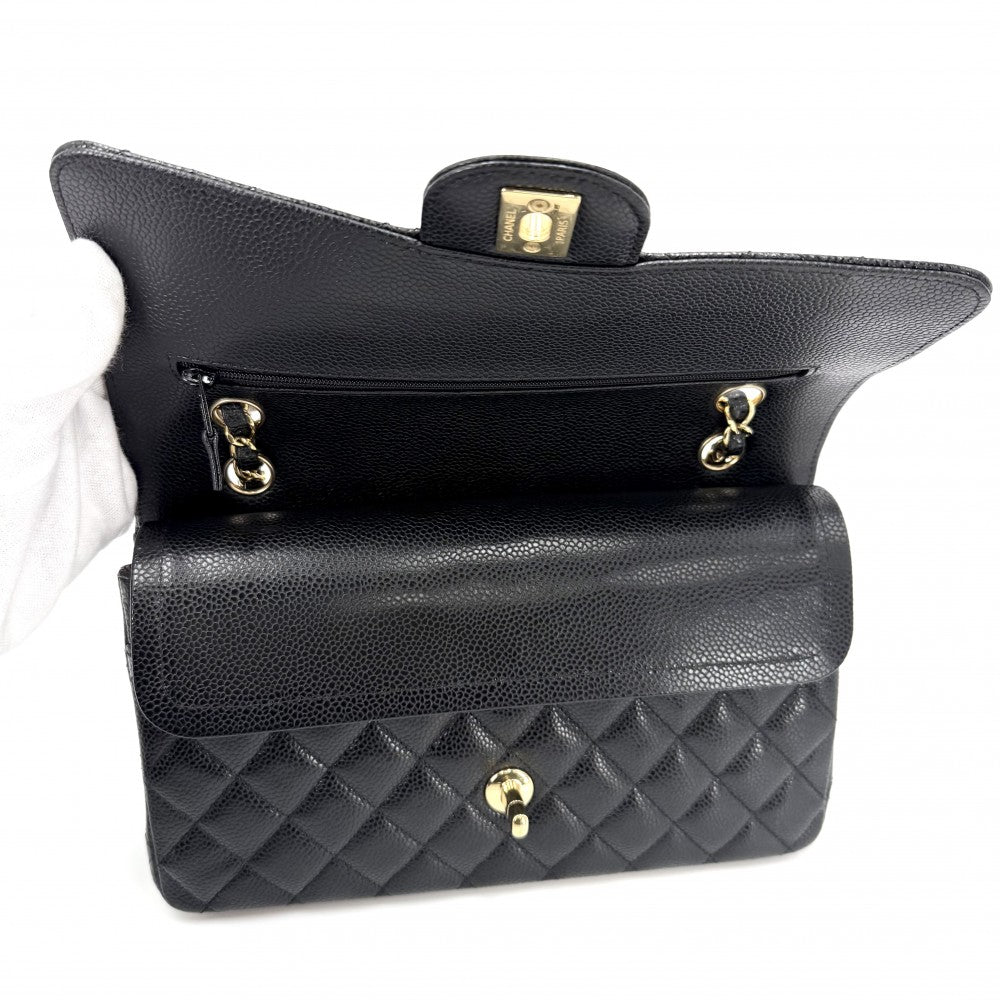 CHANEL シャネル ショルダーバッグ マトラッセ25 ダブルフラップ ダブルチェーン チェーンショルダー ココマーク ターンロック キャビアスキン ブラック 黒 ゴールド金具 レディース【中古品】