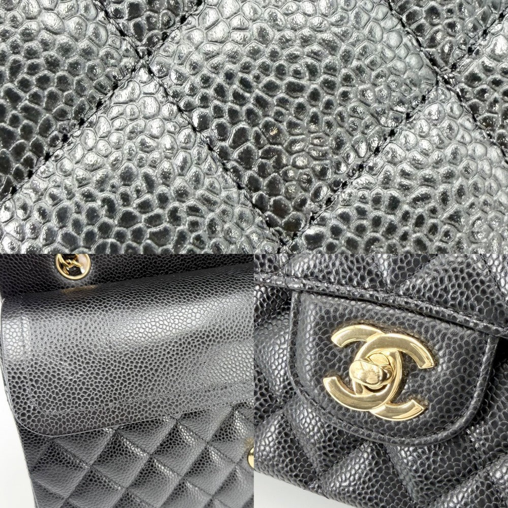 CHANEL シャネル ショルダーバッグ マトラッセ25 ダブルフラップ ダブルチェーン チェーンショルダー ココマーク ターンロック キャビアスキン ブラック 黒 ゴールド金具 レディース【中古品】