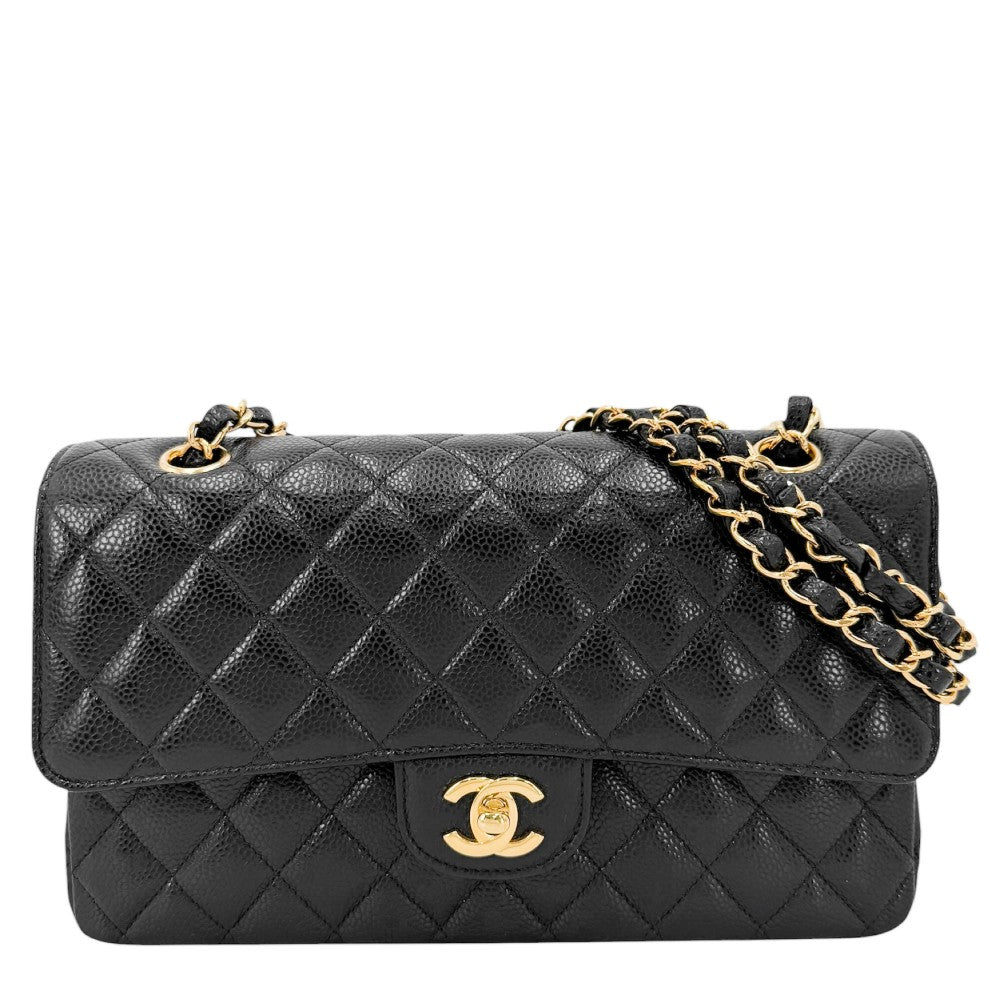 CHANEL シャネル ショルダーバッグ マトラッセ25 ダブルフラップ ダブルチェーン チェーンショルダー ココマーク ターンロック キャビアスキン ブラック 黒 ゴールド金具 レディース【中古品】