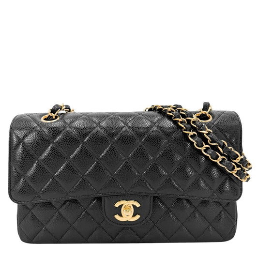 CHANEL シャネル ショルダーバッグ マトラッセ25 ダブルフラップ ダブルチェーン チェーンショルダー ココマーク ターンロック キャビアスキン ブラック 黒 ゴールド金具 レディース【中古品】