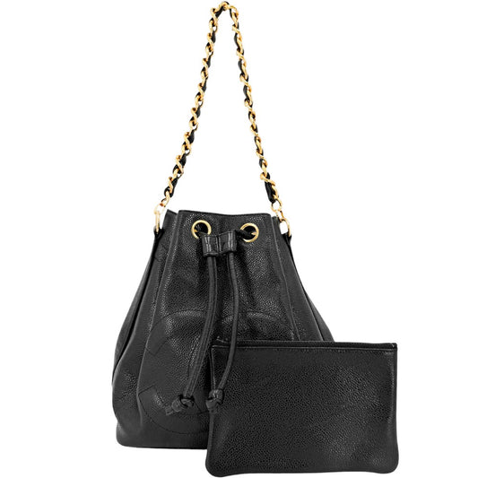CHANEL シャネル ショルダーバッグ 巾着バッグ ココマーク トリプルココ ヴィンテージ キャビアスキン ブラック 黒 ゴールド金具 レディース【中古品】