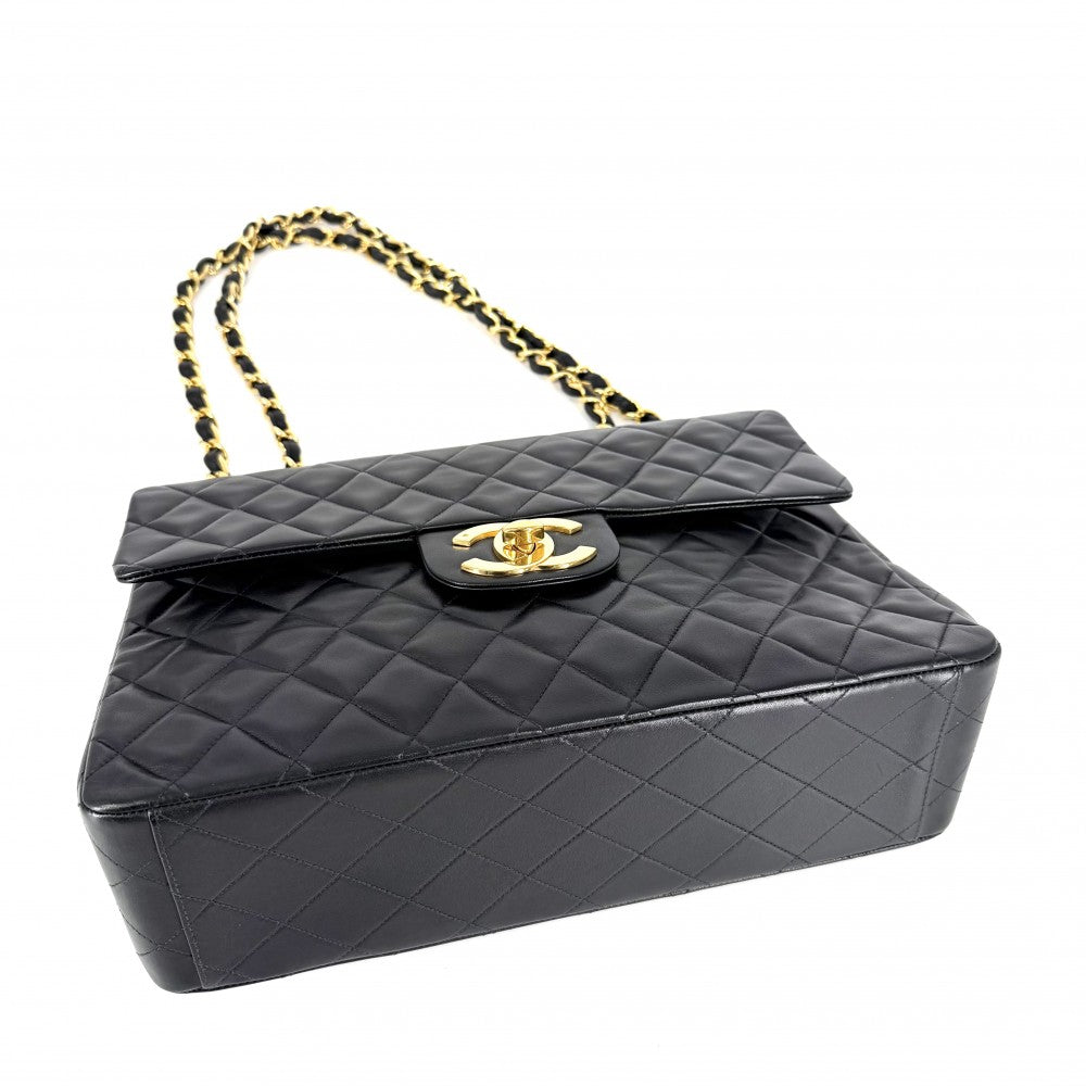 CHANEL シャネル ショルダーバッグ デカマトラッセ34 ココマーク ダブルチェーン ターンロック ラムスキン ブラック 黒 ゴールド金具 レディース【中古品】