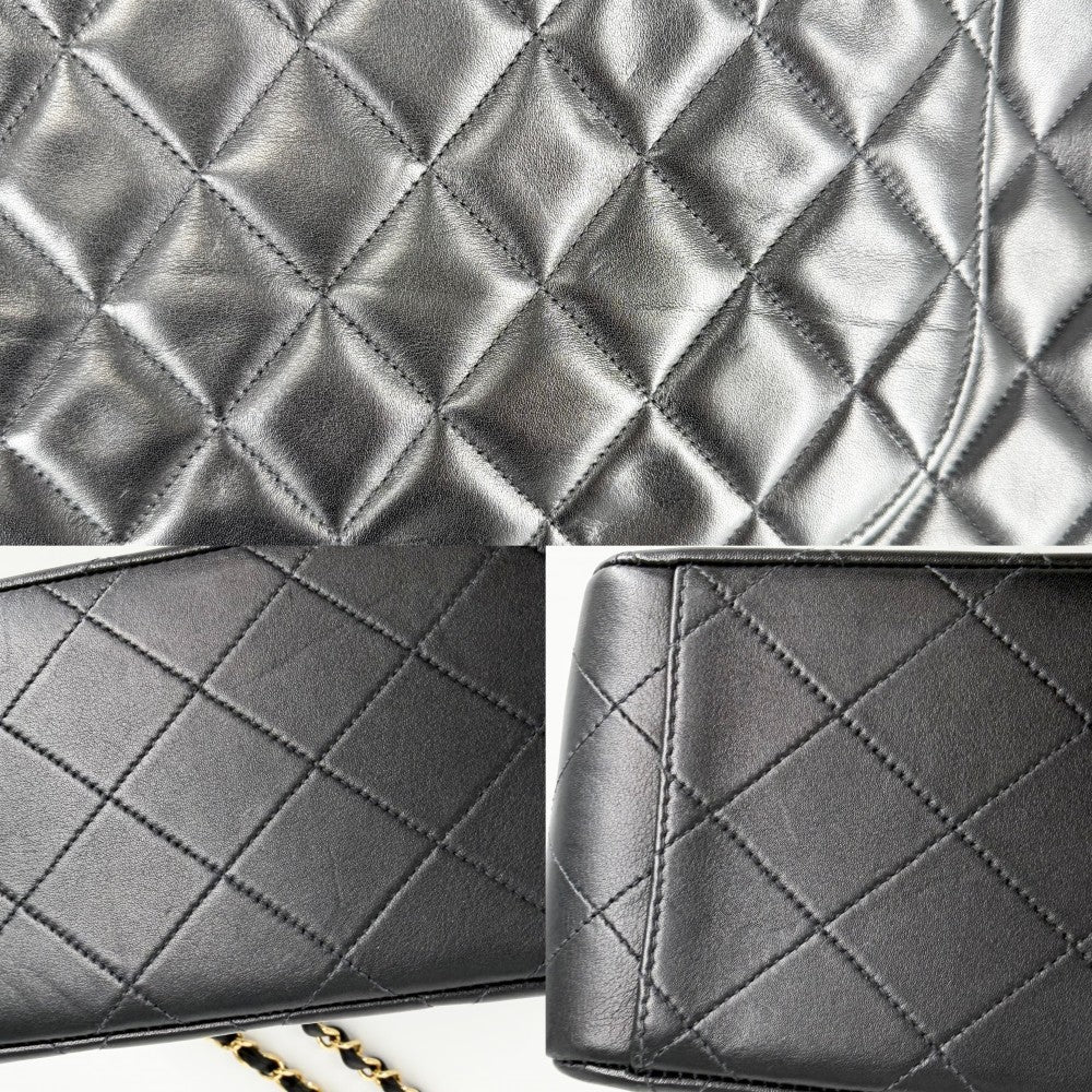 CHANEL シャネル ショルダーバッグ デカマトラッセ34 ココマーク ダブルチェーン ターンロック ラムスキン ブラック 黒 ゴールド金具 レディース【中古品】